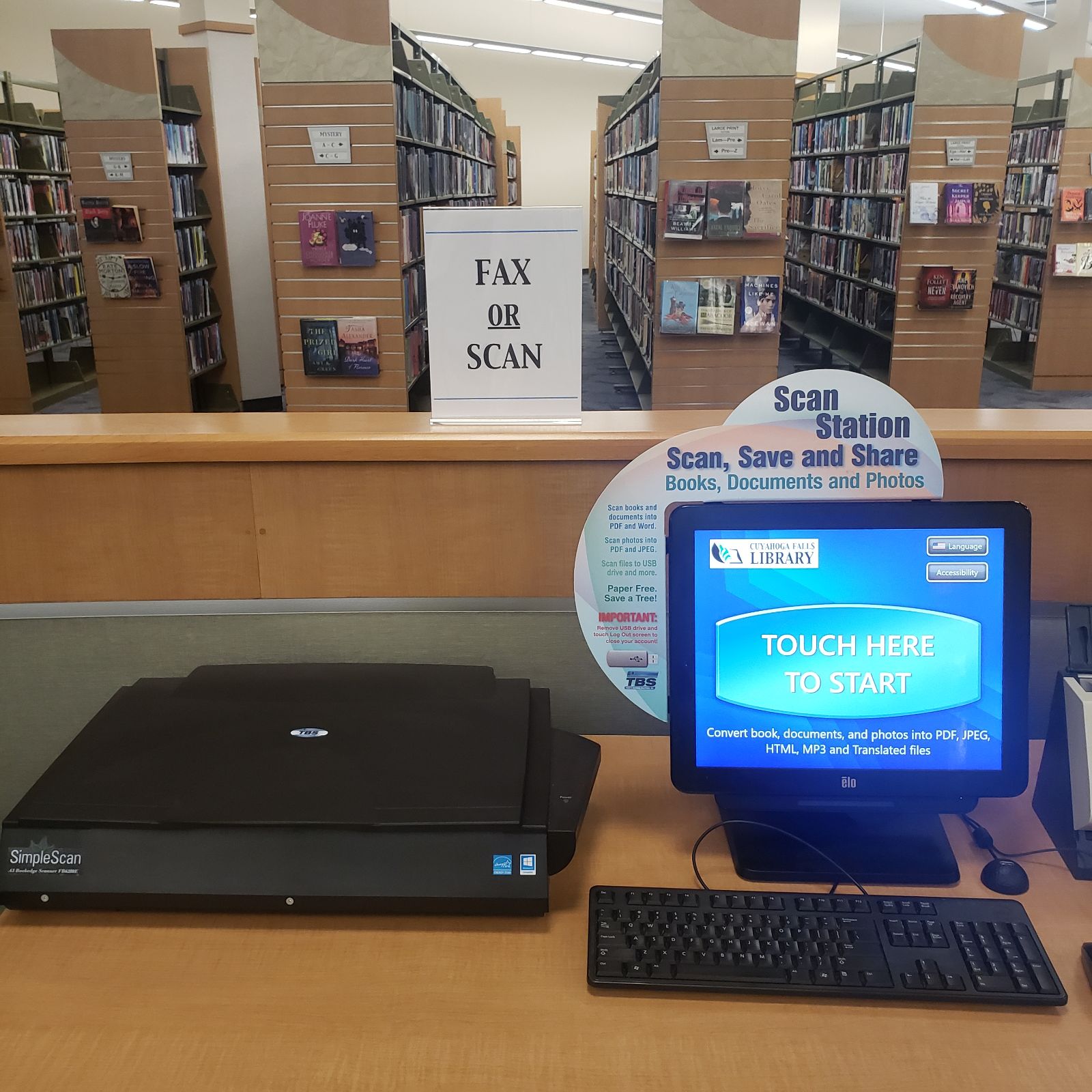EZ Scan Fax and Scan station on the library's upper level