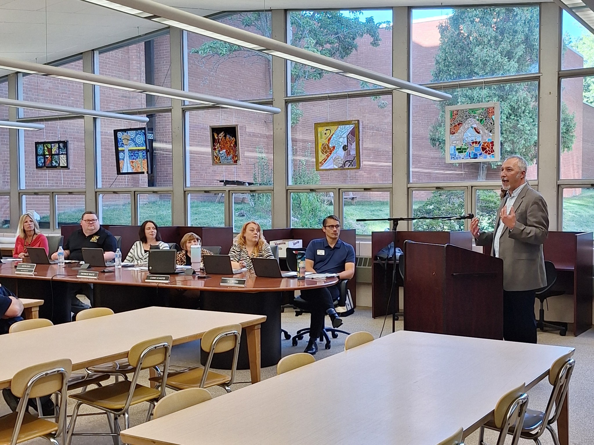 Library Director Andrew Harant addressing the Cuyahoga Falls City School District Board of Education.