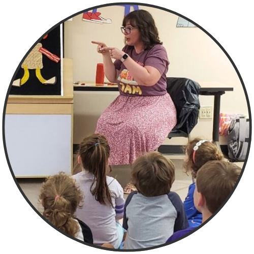 Amy leading storytime for preschoolers.