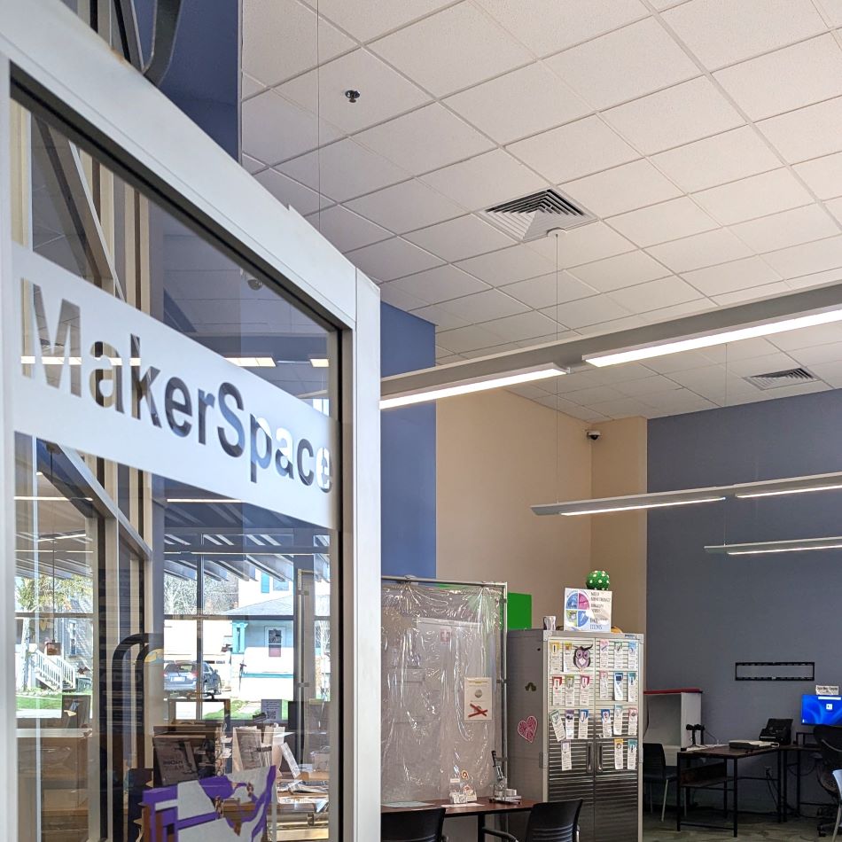 Open door with MakerSpace written on it.