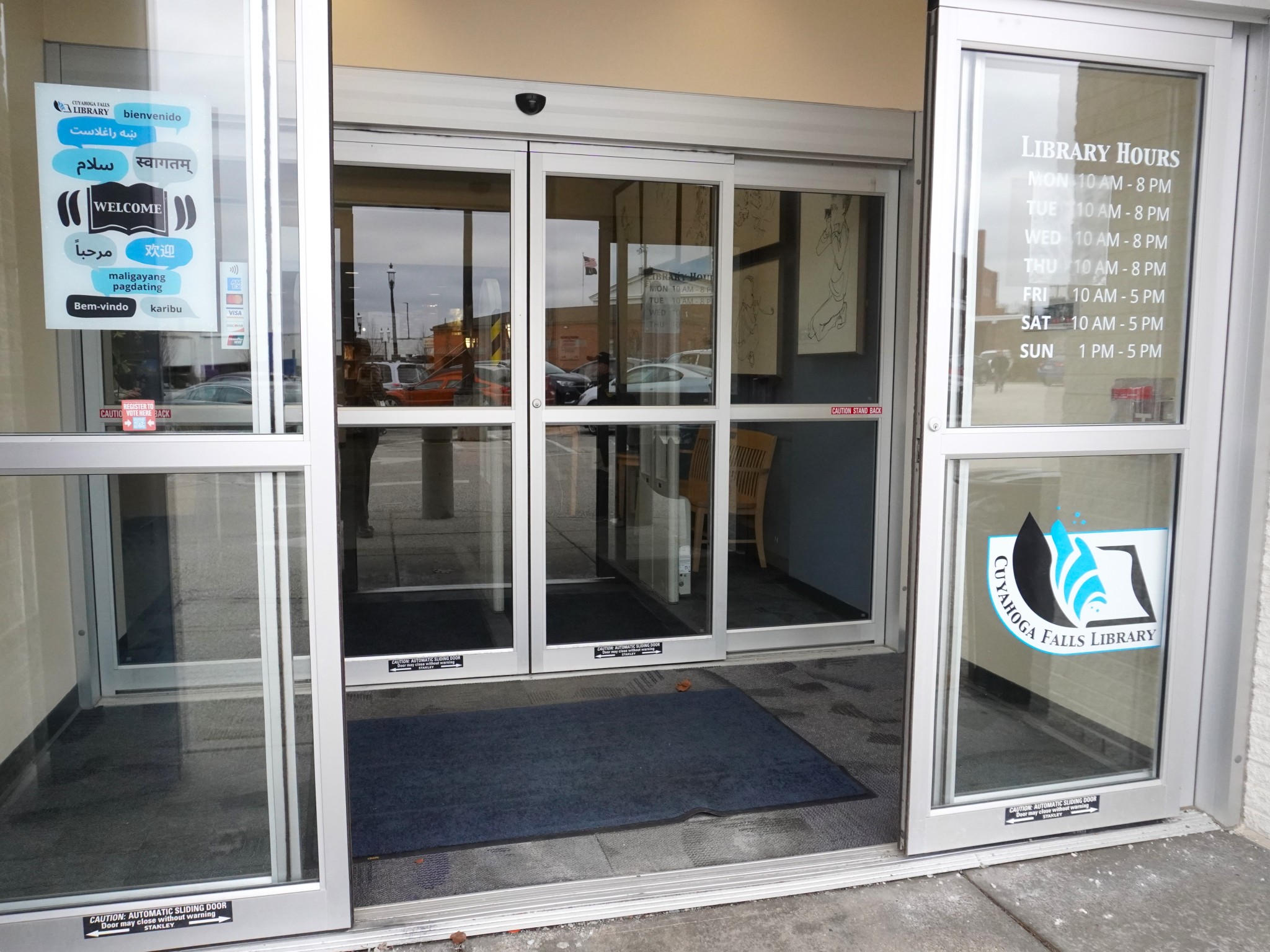 Library entrance with automatic doors open