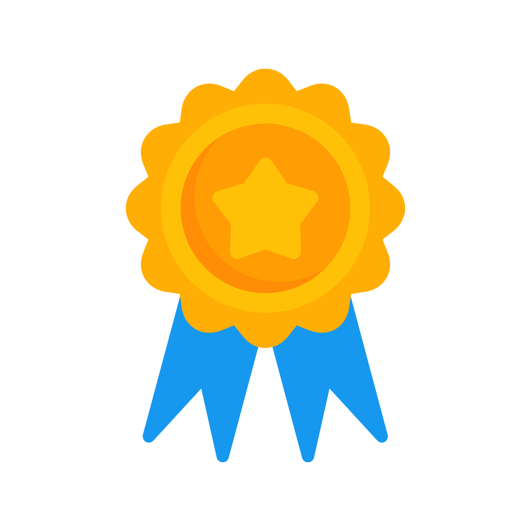 Gold metal on a blue ribbon