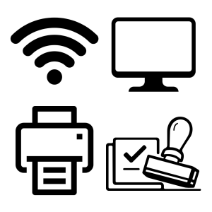 Wi-Fi computer print/fax and notary icons