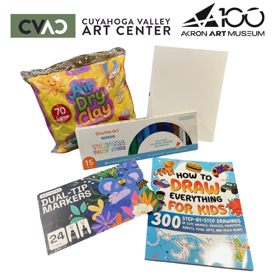 Cuyahoga Valley Art Center logo Akron Art Museum Logo Air Dry Clay, White Canvas, Drawing Book, Markers