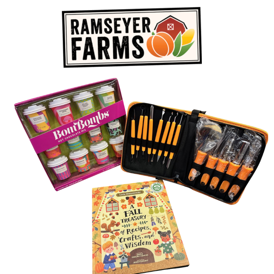 Ramseyer Farms Logo, Hot Chocolate Kit, Pumpkin Carving Kit, Fall Activity Book