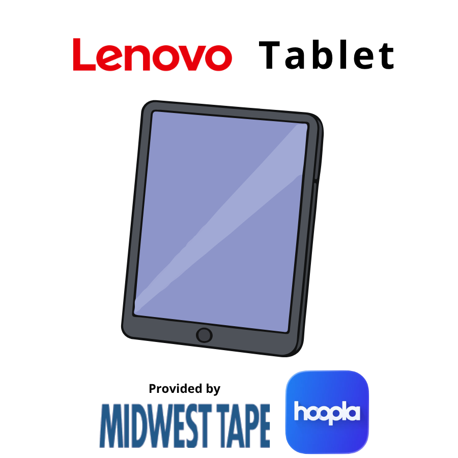Lenovo logo text that reads tablet, graphic of a tablet provided by Midwest Tape Hoopla