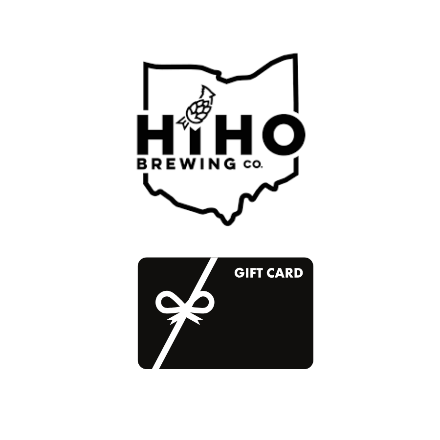 HiHO Brewing logo and a graphic of a gift card