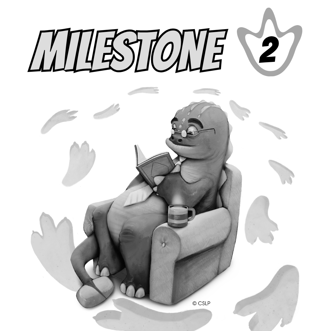 Graphic of a woman reading to two kids with text Milestone 2.
