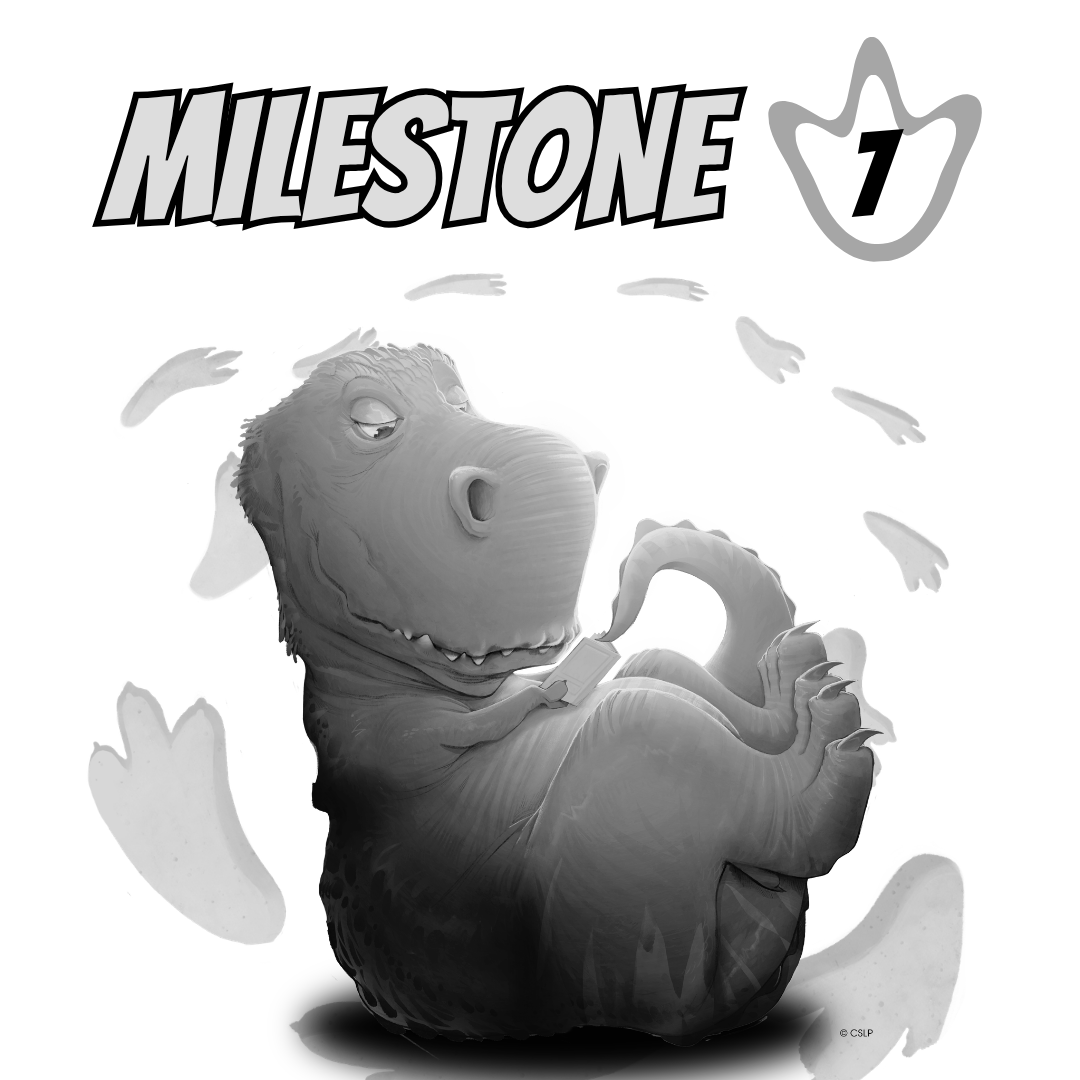 Graphic of a boy reading with the text Milestone 1