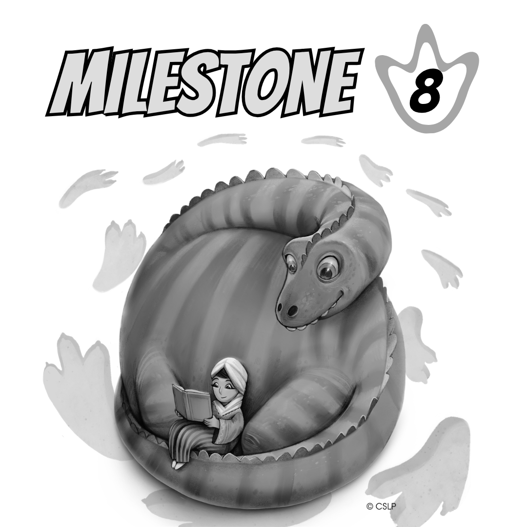 Graphic of a woman reading to two kids with text Milestone 2.